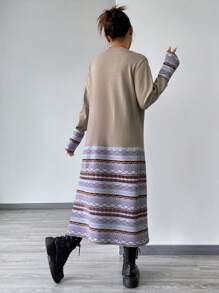 SHEIN Unity 幾何圖案分割式下擺休閒針織連衣裙 - 藕粉色 - 查看 4