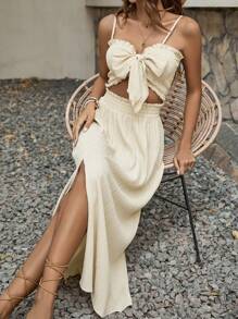 Breezaya 女性優雅的蝴蝶結背心和a字裙套裝