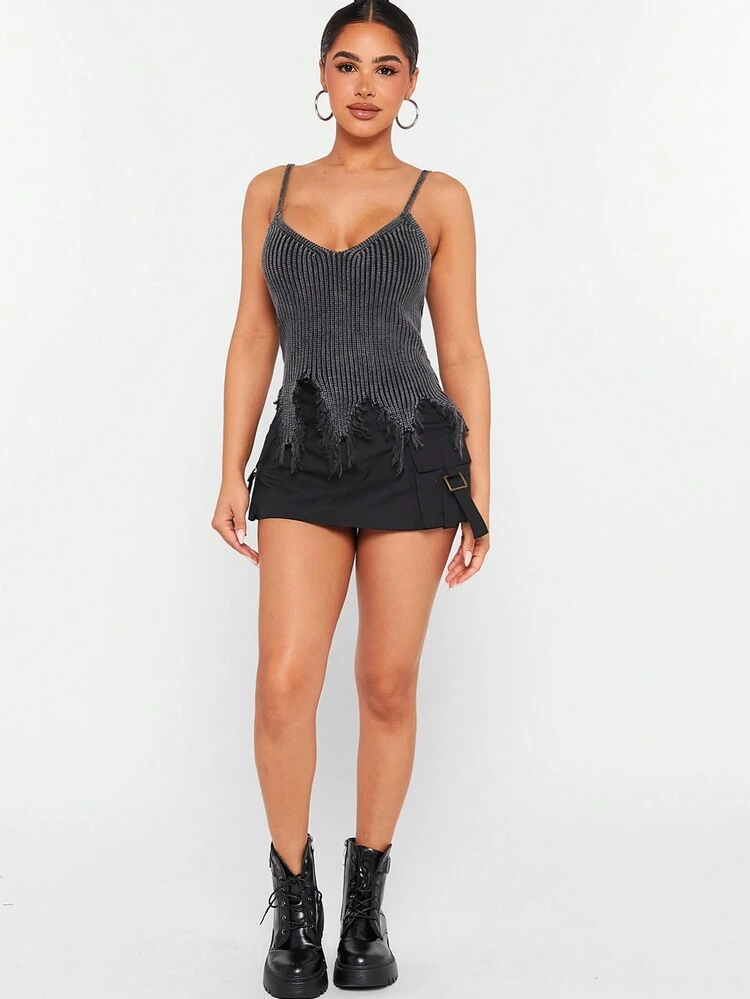 Women's Distressed Detail Knitted Sweater