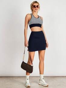 VARSITIE Sports TENNIS Basic Waist Pocket  With SKIRT - Navy Blue - View 3