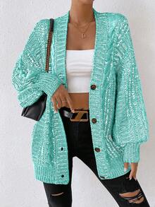Chiquease Women's Drop Shoulder Long Sleeve Blend Cardigan - Mint Green - View 6