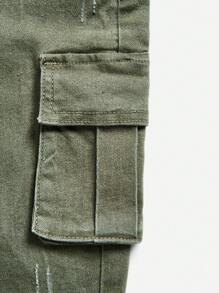 SHEIN 嬰兒男孩休閒中腰寬鬆直腳牛仔裝貨物長褲 - 軍綠色 - 查看 3