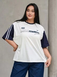 Dazy Plus Women Plus Loose-Fit Summer T-Shirt With Letter Graphic - Multicolor - View 4