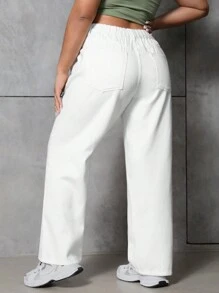 SHEIN ICON 大码女式直筒男友风牛仔裤 - 白色 - 查看 2