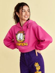 GARFIELD | SHEIN 卡通印花短版連帽衫 - 粉色 - 查看 5