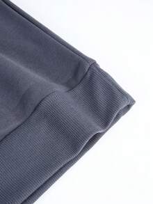 女式休閒極簡風格圓領印字運動衫 - 深灰色 - 查看 5