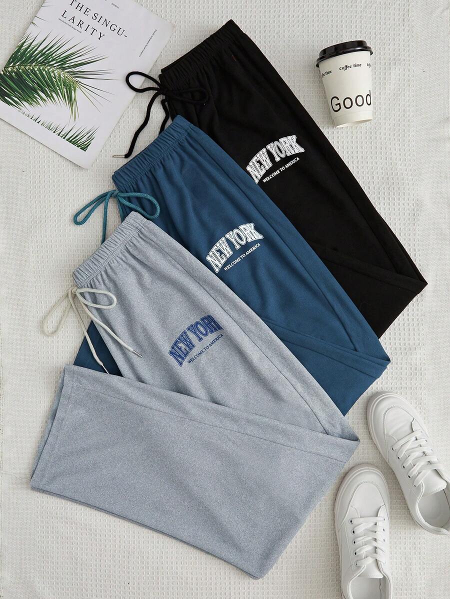 3件套家居舒适长裤，字母图案，秋冬服装 - 彩色 - 查看 1