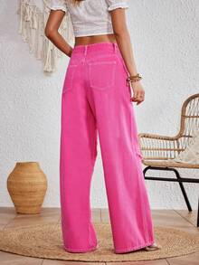 Breezaya 女式磨邊寬褲 - 粉色 - 查看 2