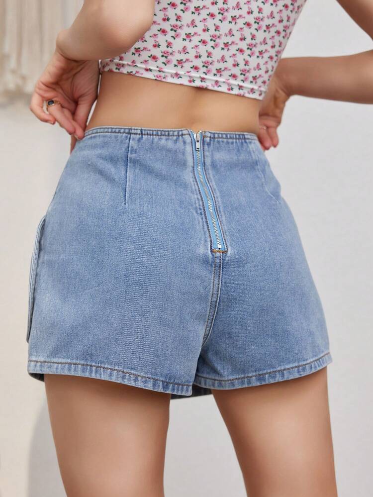 Women'S Distressed Metal Eyelet Decoration Denim Shorts
