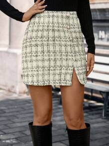 SHEIN Frenchy Damenrock Mit Knopfdekor Am Geschlitzten Saum