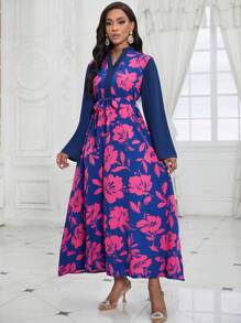 SHEIN Clasi Women'S Floral Patchwork Print Notched Neckline Dress