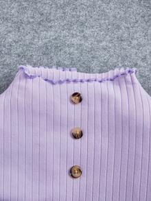 Cô gái Tween Đúng mốt Phong cách đường phố Dệt kim Đứng cổ áo Tay áo dài Áo , 2 Miếng - Màu tím hoa cà - Xem 4