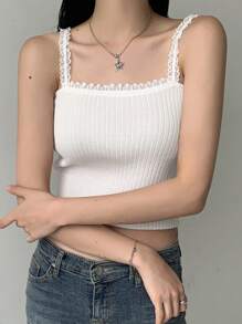 DAZY Camiseta Sin Mangas De Encaje Para Mujer Con Detalles Florales - Blanco - Ver 1