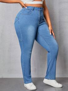 SHEIN SXY 加大尺碼彈性女士牛仔褲 - 藍色 - 查看 5