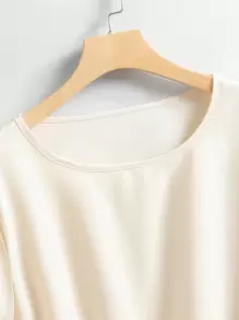 SHEIN Clasi 大码女式泡泡袖荷叶边下摆衬衫荷叶边上衣 - 杏色 - 查看 6