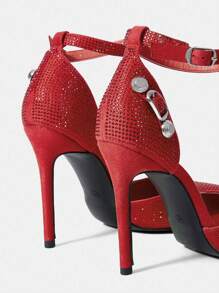 女性のファッショナブルでセクシーなハイヒールの赤いパンプス、ラインストーンで飾られ、尖ったつま先、アウトドア活動用の薄くてハイヒール - レッド - チェックする 4