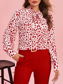 SHEIN Clasi Women    Bowtie Neckline Lantern Sleeve Blouse - Multicolor - View 2