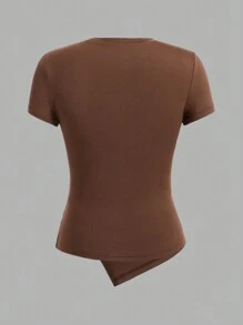 SHEIN Essnce 3pcs/Set Asymmetrical Short Sleeve T-Shirt With Pleat Detail - Multicolor - View 9