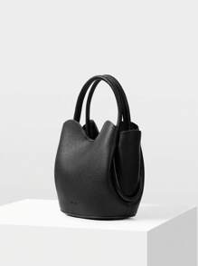 MOTF PREMIUM LADIES' COMMUTE STYLE SIMPLE SOLID COLOR LETTER EMBOSSED TOP HANDLE BAG - Black - View 5