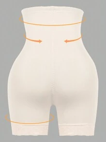 High Waist Hook Eye Front Body Shaping Shorts - Beige - View 2