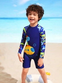 Traje De Baño Para Niño Con Estampado De Dibujos Animados De Una Pieza Y Pantalones - Multicolor - Ver 5