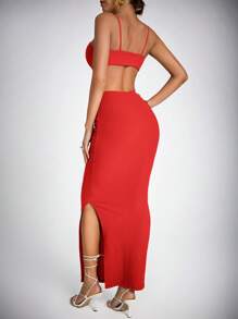 SHEIN Tall Của phụ nữ Xu hướng: Cắt giảm Xoắn Nút Dây đeo Mì Ý  Đầm - Đỏ - Xem 2