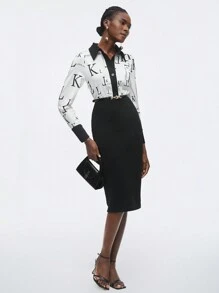 BizChic Women'S Letter Printed Contrast Color Shirt Dress Without Belt - Black and White - View 5