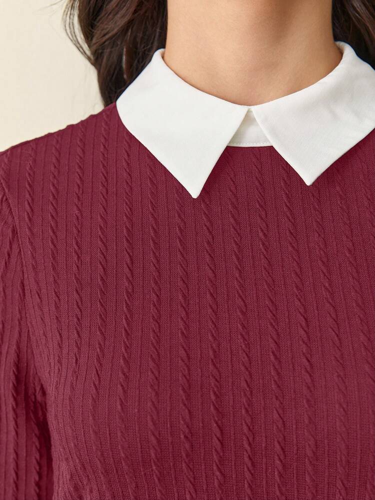 Women's Color Block Stand Collar Long Sleeve Dress Without Waist Belt Christmas Winter New Year Red Burgundy Casual
