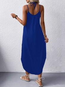Robe de cami ample et décontractée pour femmes avec ourlet asymétrique et arqué, couleur unie - Bleu azur - Voir 2