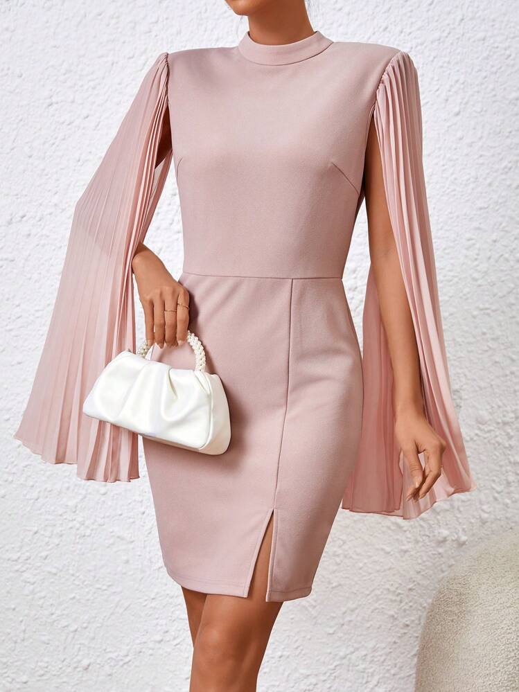 shein pleated dress SHEIN Priv Women's Lantern Sleeve Pleated Dress