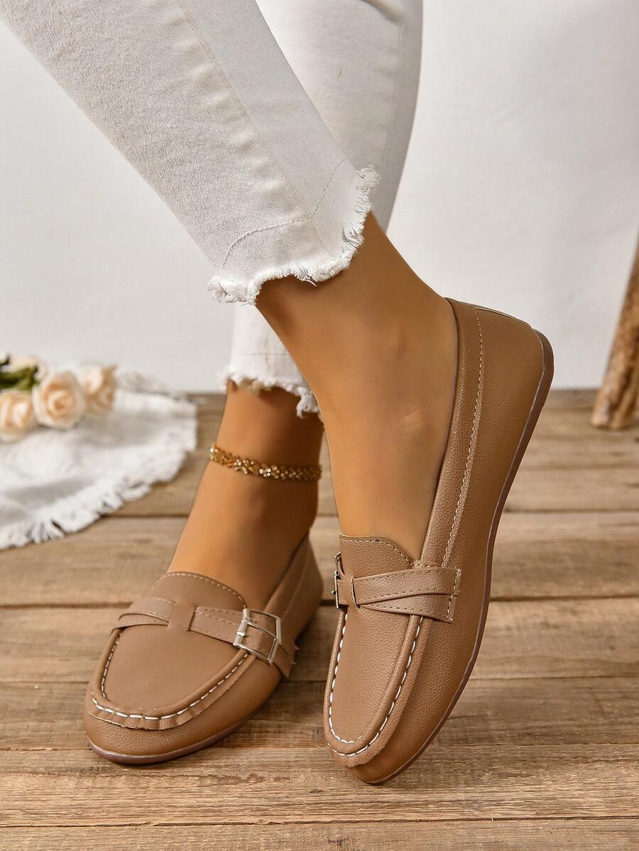 女士舒适软底乐福鞋，平底，低帮，加大码 - 棕色 - 查看 1