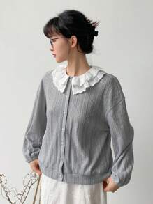 FRIFUL Ren Vá lại Nhỏ bé Vòng cổ Áo khoác - Xám - Xem 6