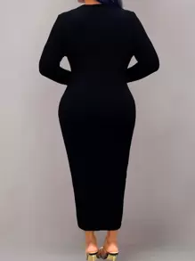 EMERY ROSE Plus Leopard Print Keyhole Neckline Bodycon Dress Maxi Women Outfit Fall Cloth For Women - Multicolor - View 2