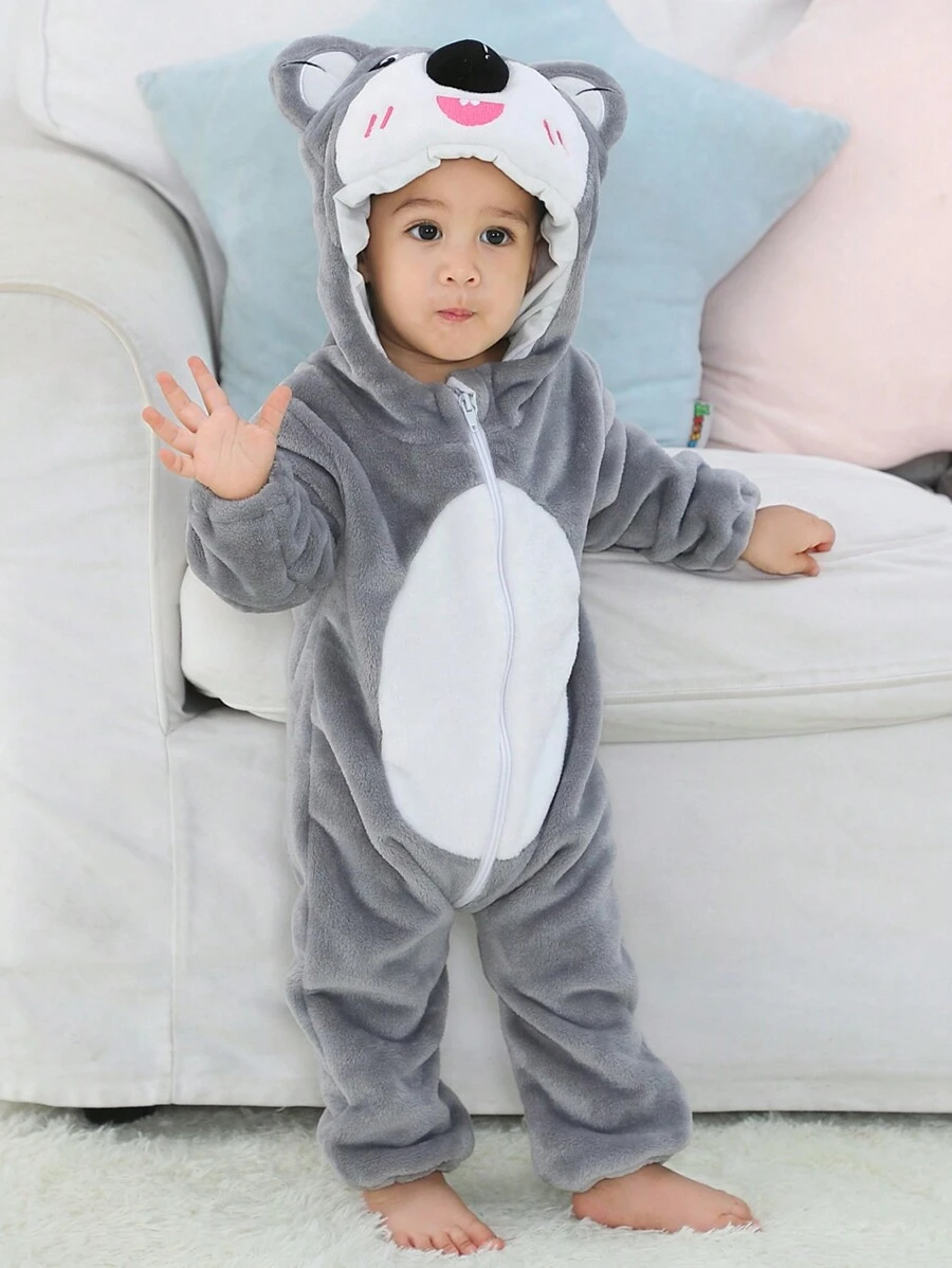 SHEIN 嬰幼兒男童考拉造型法蘭絨連身衣