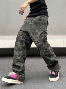 Manfinity EMRG 男士迷彩工装牛仔裤，迷彩长款宽松洗水工装牛仔裤，适合丈夫、男朋友的礼物