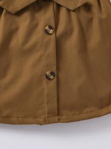 SHEIN Young Girls' Slogan Printed Tee With Ruffle Trim And Belted Skirt Two-Piece Set - Black - View 4