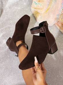 女士時尚簡約實用,舒適的方頭低至中跟短筒靴和踝靴適用於戶外活動 - 彩色 - 查看 3