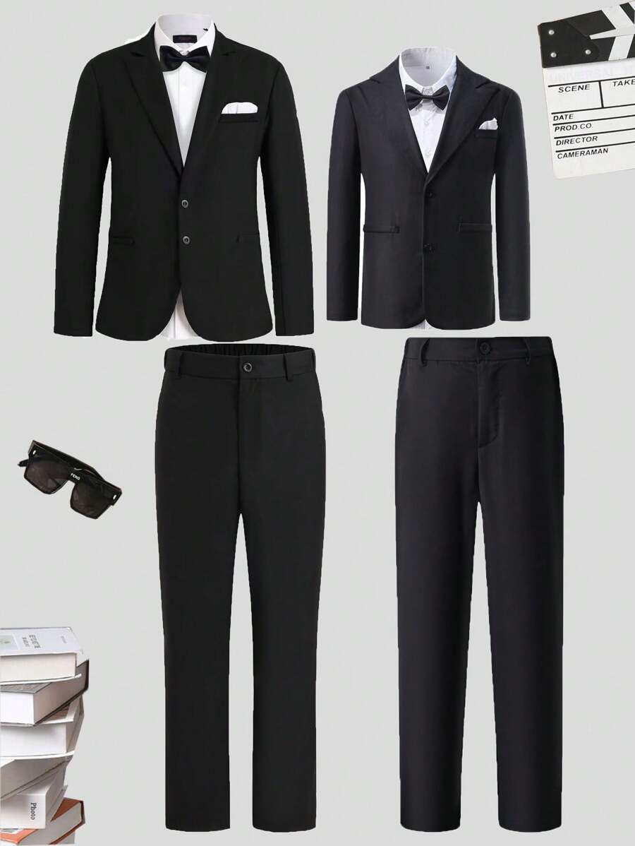 Men 1pc Single Button Blazer & 1pc Suit Pants - Black - View 1