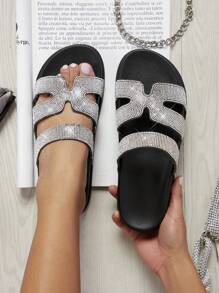 Women's Black Flat Sandals - Black - View 1