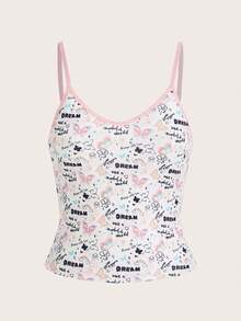 SHEIN Women's Sleeveless Tank Top With Letter & Butterfly Print, Suitable For Four Seasons - Pink - View 1