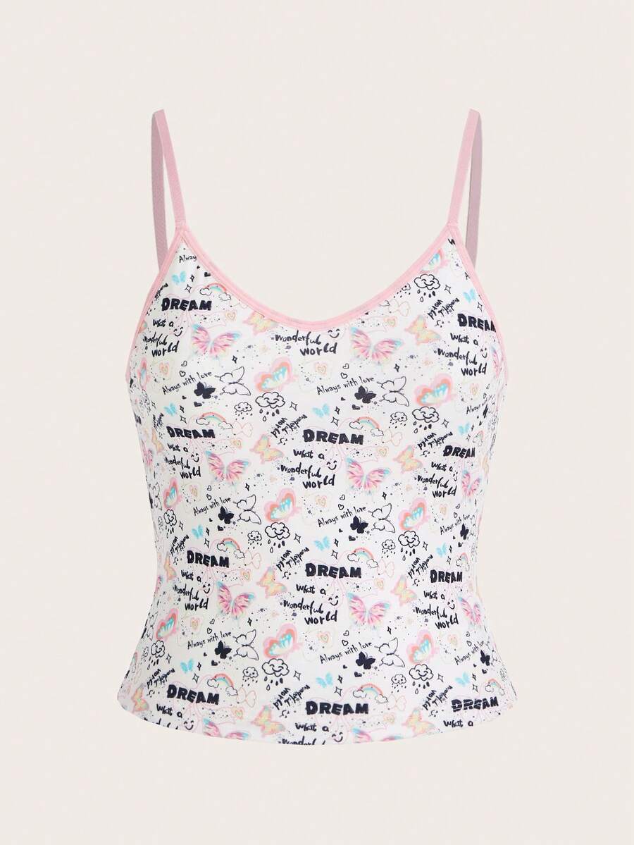 SHEIN Women's Sleeveless Tank Top With Letter & Butterfly Print, Suitable For Four Seasons - Pink - View 1