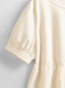 SHEIN Clasi 大码女式泡泡袖荷叶边下摆衬衫荷叶边上衣 - 杏色 - 查看 4