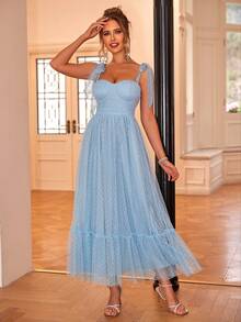 Joyfunear 女士优雅纯色系肩透视连衣裙