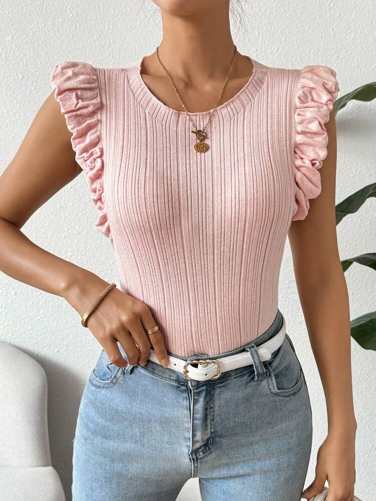 Women's Solid Color Pleated Knitted Top