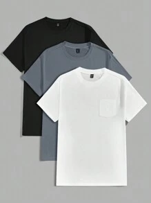 Manfinity Hypemode Men Plus 3pcs Solid Pocket Patched Tee - Multicolor - View 1
