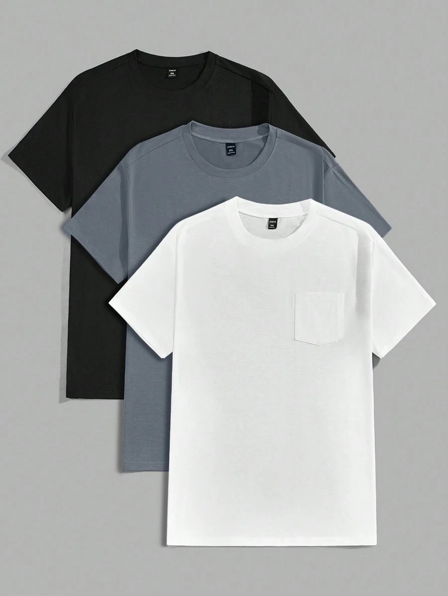 Manfinity Hypemode Men Plus 3pcs Solid Pocket Patched Tee - Multicolor - View 1
