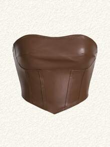 SHEIN EZwear 90s Retro Nâu Da Giải trí Áo khoác - màu nâu - Xem 1