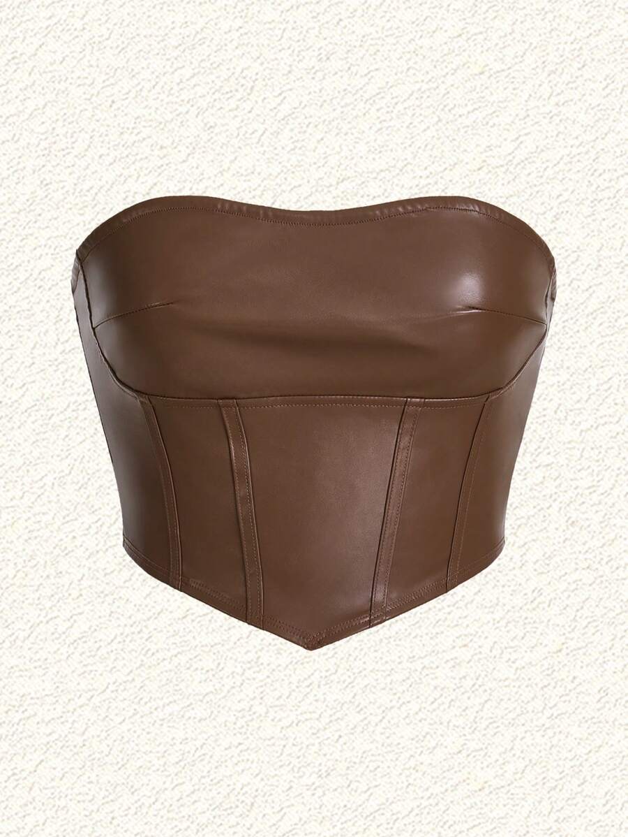 SHEIN EZwear 90s Retro Nâu Da Giải trí Áo khoác - màu nâu - Xem 1