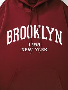 男士加大號帶袋連帽衛衣,印有字母圖案 - 紅色 - 查看 3