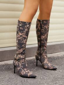 Star & Buckle Decor Knee-High Boots - Brown - View 1